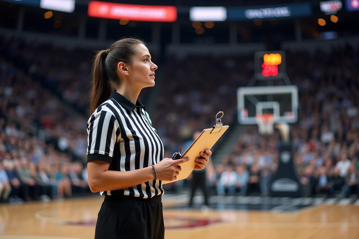 Arbitre féminine en uniforme observant le chrono