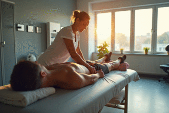Athlète recevant un massage en salle de sport moderne
