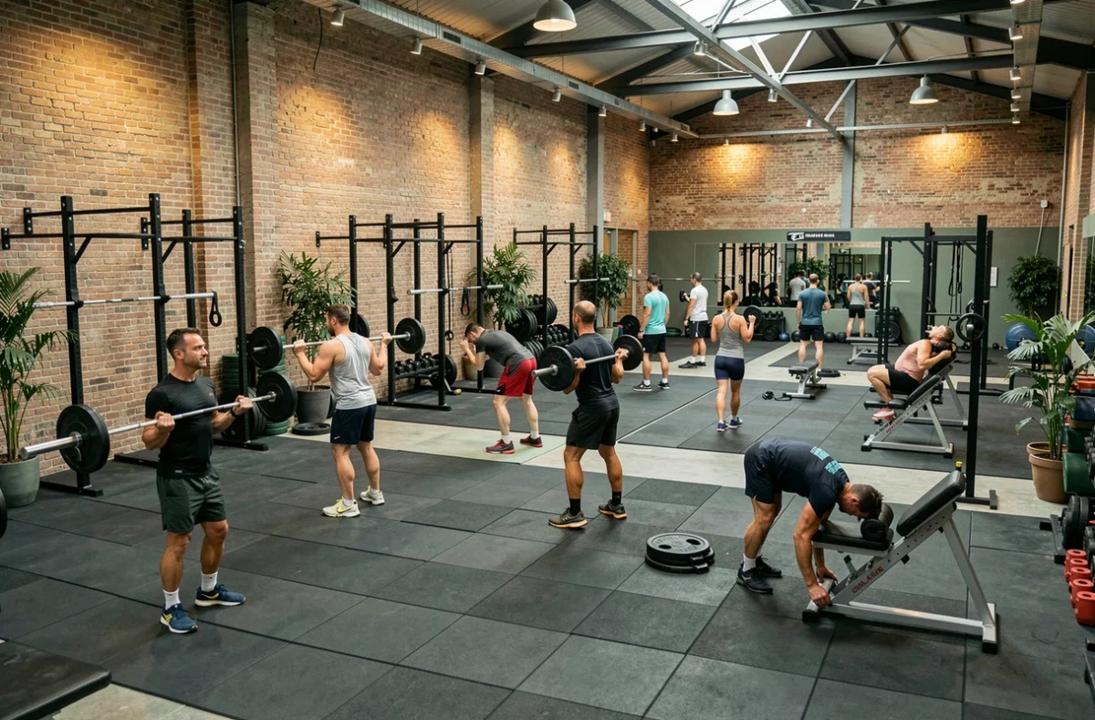 Salle pluridisciplinaire Bolder Club à Nantes avec différents espaces d'entraînement et pratiquants en activité