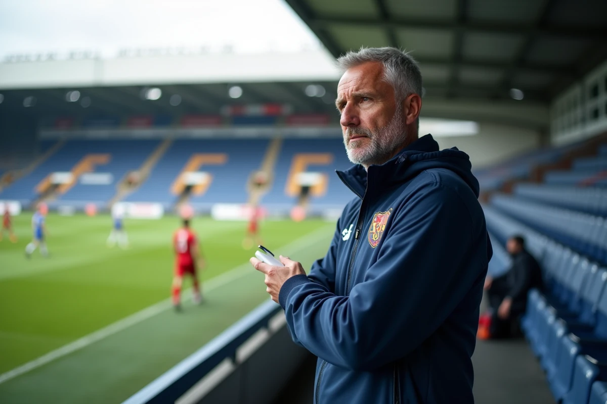 Entraineur de football en pleine réflexion sur le banc