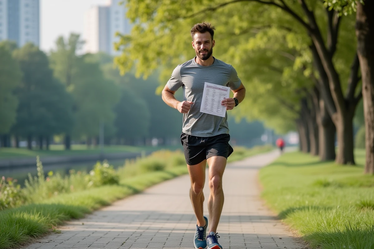 Homme courant au bord de la rivière avec un plan de course
