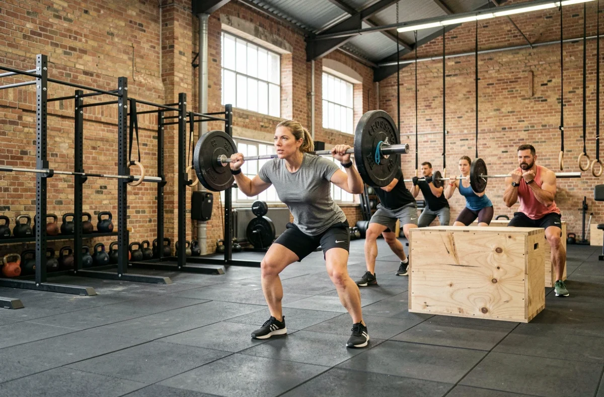 Salle CrossFit Rouen avec équipements fonctionnels et pratiquants en séance d'entraînement