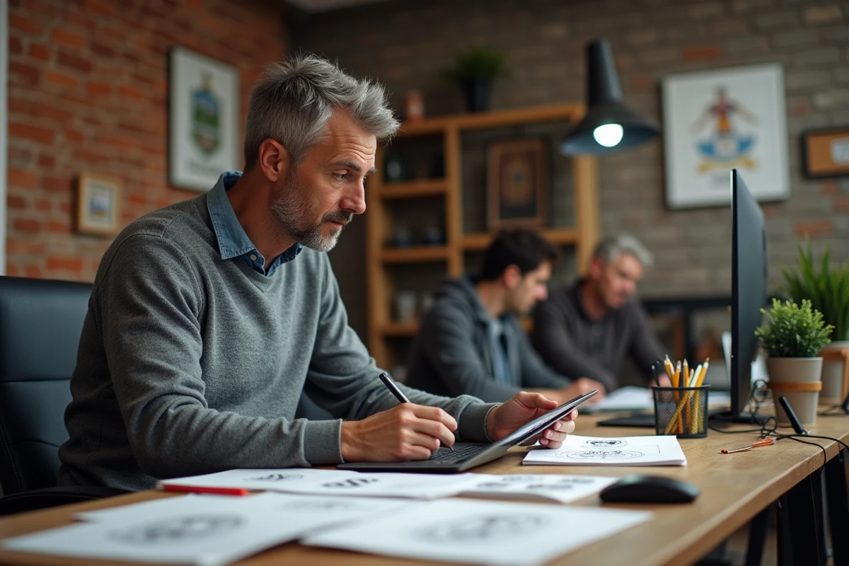 Designer créatif travaillant sur logos de football