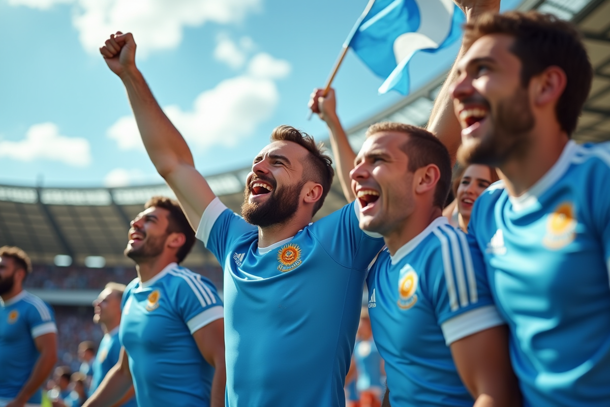 Fans de rugby Argentine Pumas dans le stade en journée