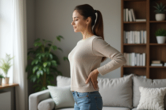 Femme en posture de correction dans un salon moderne