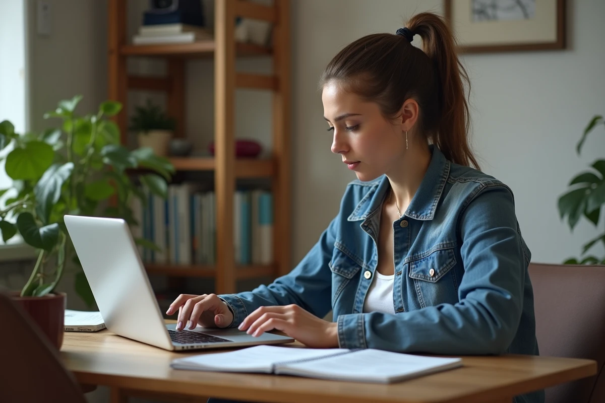 Femme comparant statistiques de course sur ordinateur et notes