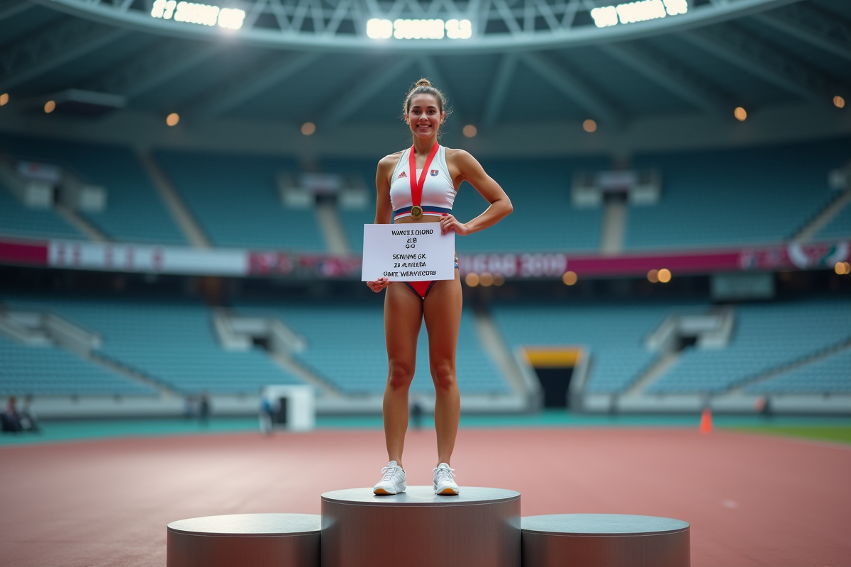 Sprinteuse victorieuse sur le podium avec médaille