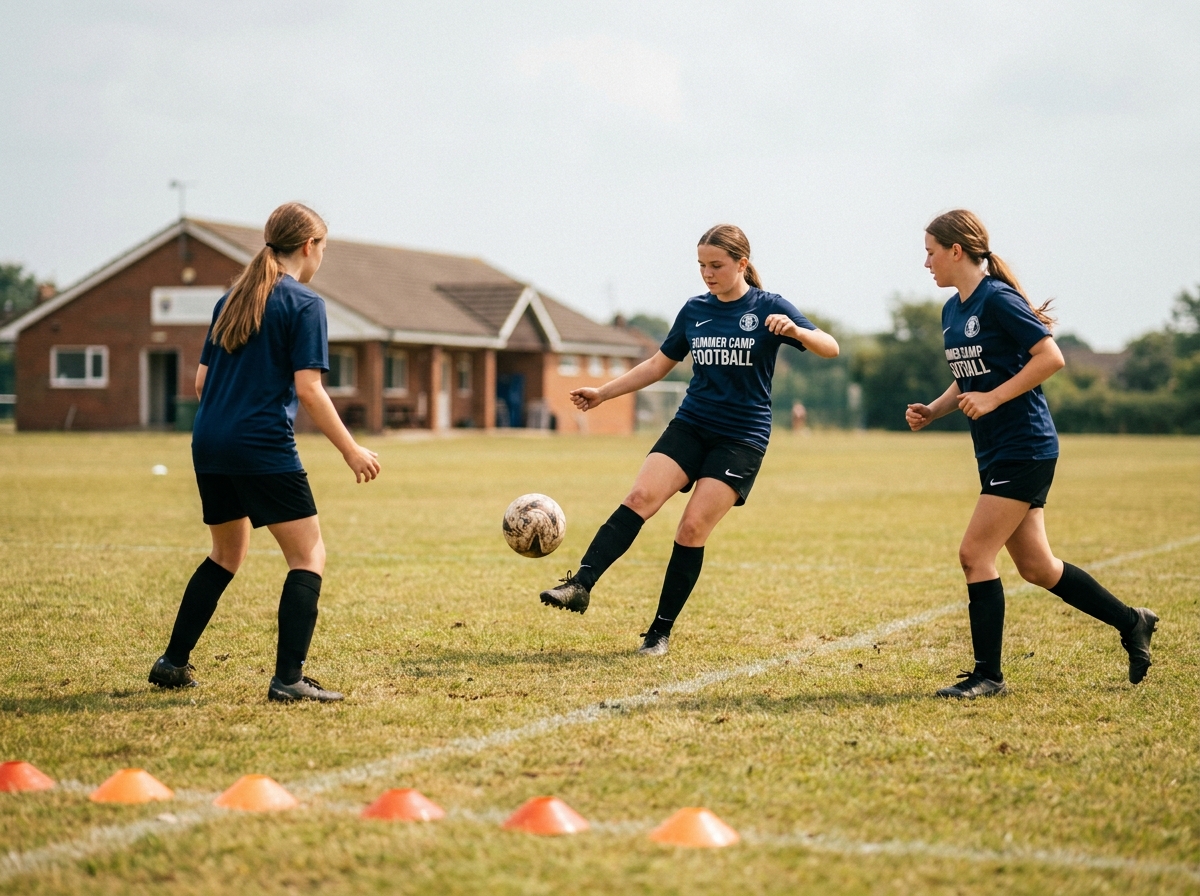 Jeunes joueuses de football réalisant des exercices de passes lors d'un stage de foot d'été