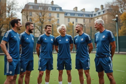 Groupe de joueurs de football souriants à Paris