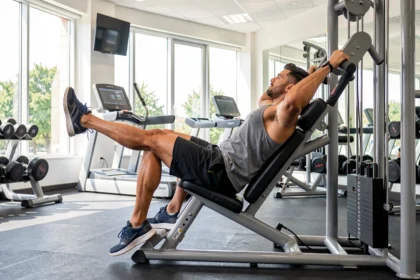 Homme qui s'entraîne sur une machine de musculation dans une salle de sport