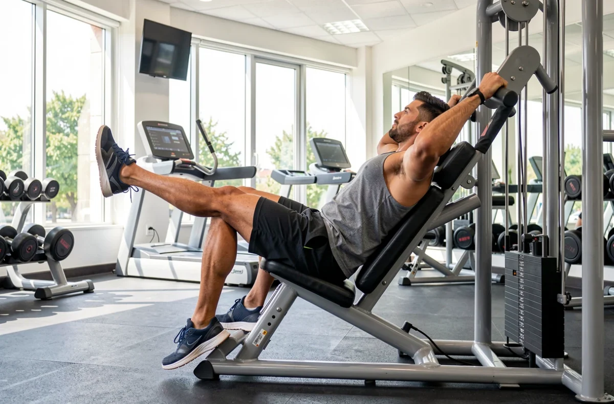 Homme qui s'entraîne sur une machine de musculation dans une salle de sport