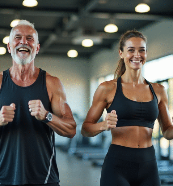 Homme senior et jeune femme faisant du sport dans une salle lumineuse