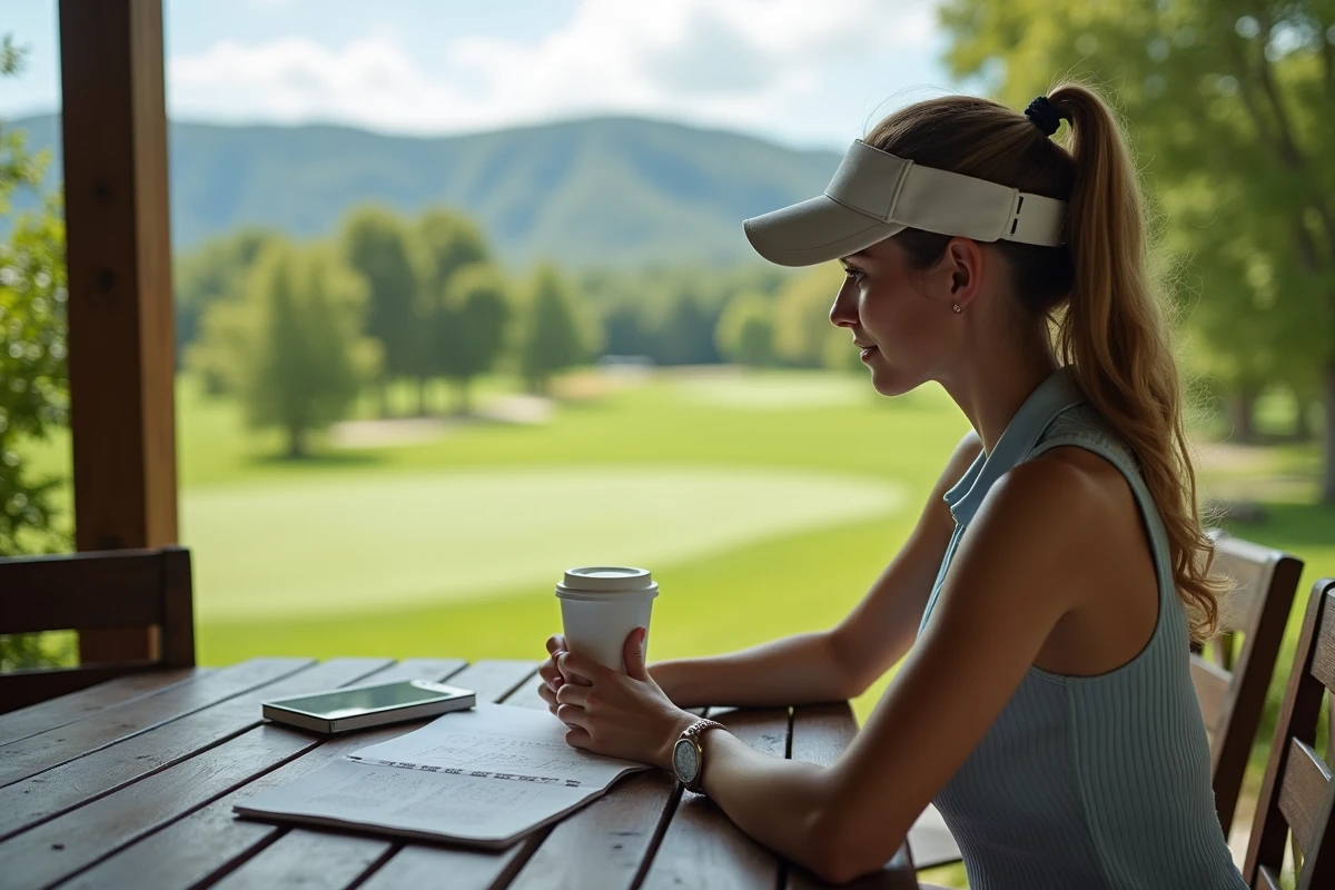 Jeune golfeuse note techniques au patio