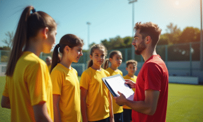 Jeunes athlètes en plein entraînement en extérieur avec coach