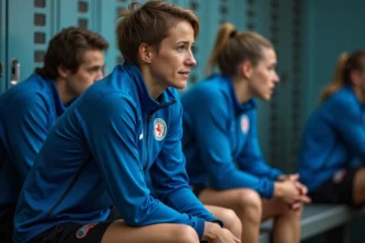 Joueuse de football en entraînement dans vestiaire
