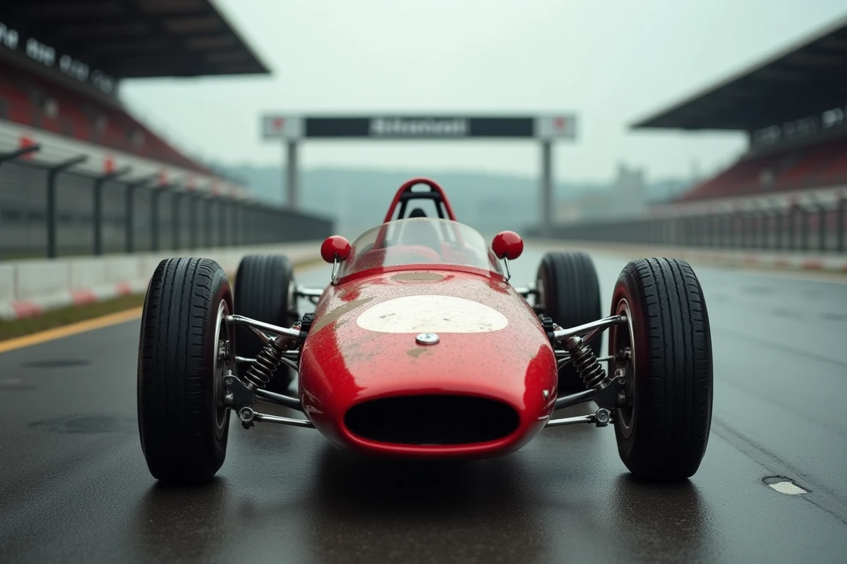Monoplace de Formule 1 vintage abandonnée sur la ligne de départ en souvenir d'un pilote légendaire