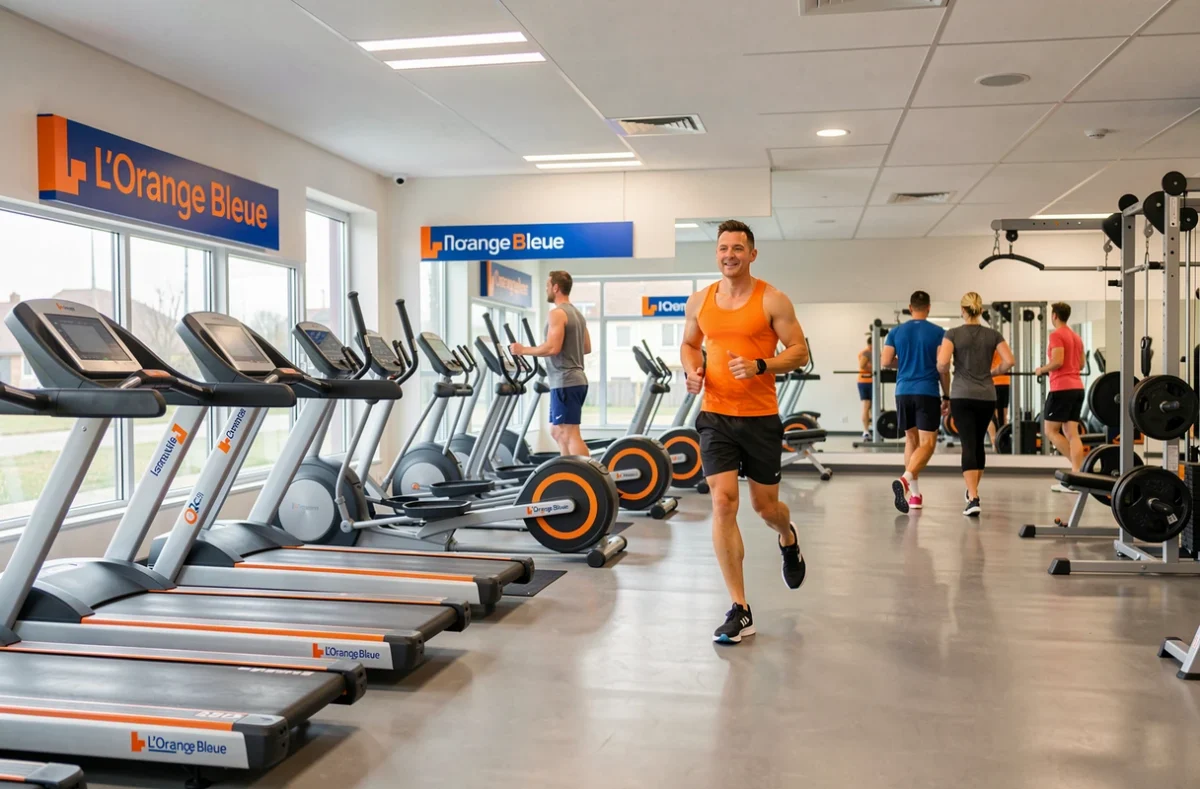 Intérieur de la salle L'Orange Bleue Isneauville avec tapis de course et espace musculation