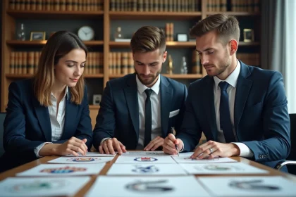 Groupe de professionnels examinant des logos de football