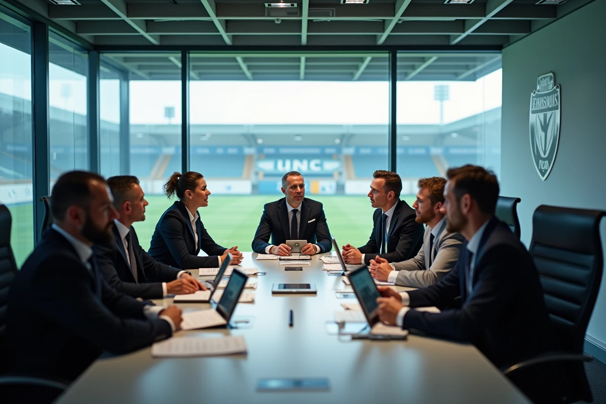 Equipe de dirigeants et coachs de Nantes en réunion stratégique